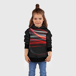 Толстовка-худи детская Волнообразные линии неона - Красный, цвет: 3D-черный — фото 2