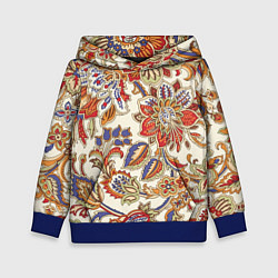 Толстовка-худи детская Цветочный винтажный орнамент, цвет: 3D-синий