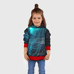 Толстовка-худи детская Неоновые волны и линии - Голубой, цвет: 3D-красный — фото 2