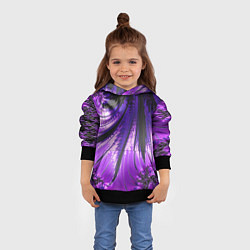 Толстовка-худи детская Неоновый фрактал черный с фиолетовым Абстракция, цвет: 3D-черный — фото 2