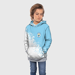 Толстовка-худи детская Manchester city белые брызги на голубом фоне, цвет: 3D-меланж — фото 2