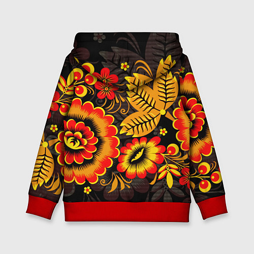 Детская толстовка Хохломская Роспись Цветы На Тёмном Фоне / 3D-Красный – фото 2