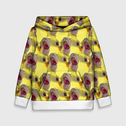 Толстовка-худи детская Попугай Корелла Орёт Мем, цвет: 3D-белый