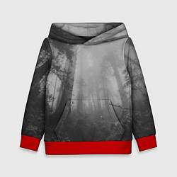 Толстовка-худи детская Темный мрачный лес деревья, цвет: 3D-красный