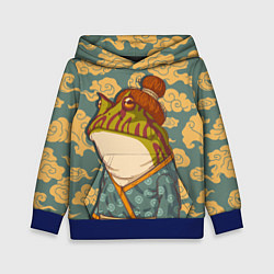 Толстовка-худи детская Японская лягушка, цвет: 3D-синий