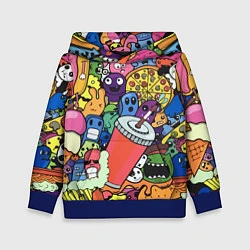 Толстовка-худи детская Fast food pattern Pop art Fashion trend, цвет: 3D-синий