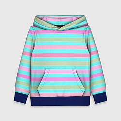 Толстовка-худи детская Pink turquoise stripes horizontal Полосатый узор, цвет: 3D-синий