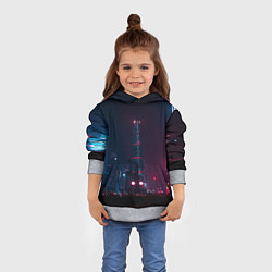 Толстовка-худи детская Неоновый ночной город - Тёмно-розовый, цвет: 3D-меланж — фото 2