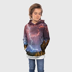 Толстовка-худи детская Грозовые разряды молний над лесом, цвет: 3D-белый — фото 2