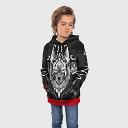 Толстовка-худи детская Черно-белый волк, цвет: 3D-красный — фото 2