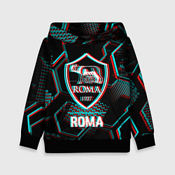 Детская толстовка Roma FC в стиле Glitch на темном фоне