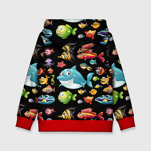 Детская толстовка Прикольная акула и другие жители океана / 3D-Красный – фото 2