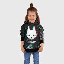 Толстовка-худи детская Stray в стиле glitch и баги графики на темном фоне, цвет: 3D-черный — фото 2