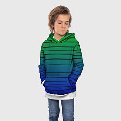 Толстовка-худи детская Черные полосы на синем, зеленом градиенте, цвет: 3D-белый — фото 2