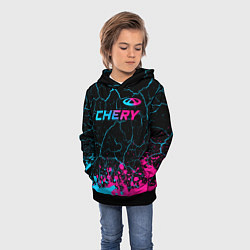 Толстовка-худи детская Chery - neon gradient: символ сверху, цвет: 3D-черный — фото 2