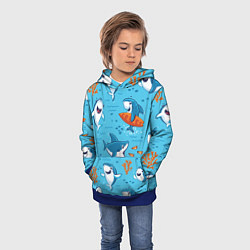 Толстовка-худи детская Прикольные акулята - паттерн, цвет: 3D-синий — фото 2