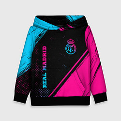 Детская толстовка Real Madrid - neon gradient: символ и надпись верт