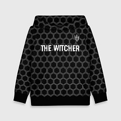 Толстовка-худи детская The Witcher glitch на темном фоне: символ сверху, цвет: 3D-черный