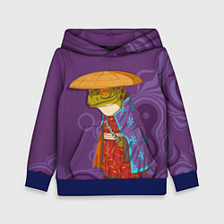 Толстовка-худи детская Лягуха-самурай на фиолетовом фоне, цвет: 3D-синий