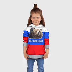 Толстовка-худи детская Привет из России - медведь и триколор, цвет: 3D-меланж — фото 2