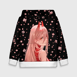 Толстовка-худи детская Power Chainsaw Man иероглифы, цвет: 3D-белый