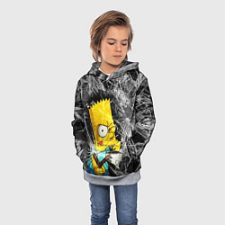 Толстовка-худи детская Барт Симпсон разбил из рогатки стекло, цвет: 3D-меланж — фото 2