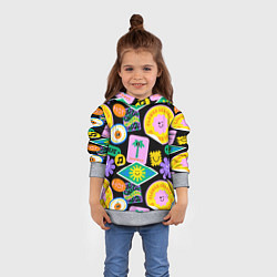 Толстовка-худи детская Летние наклейки pop-art паттерн, цвет: 3D-меланж — фото 2