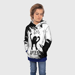 Толстовка-худи детская Кот ъуъ Артем, цвет: 3D-синий — фото 2
