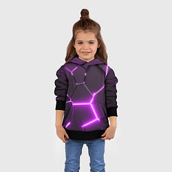 Толстовка-худи детская Фиолетовые неоновые геометрические плиты, цвет: 3D-черный — фото 2