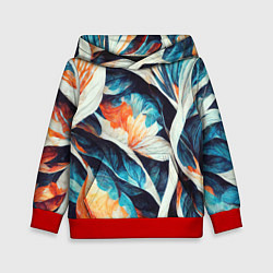 Толстовка-худи детская Красочная листья - абстракция, цвет: 3D-красный