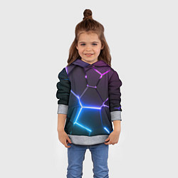 Толстовка-худи детская Фиолетовый градиент - неоновые геометрические плит, цвет: 3D-меланж — фото 2