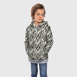 Толстовка-худи детская Тигровый полосатый узор-черные, бежевые полосы на, цвет: 3D-меланж — фото 2