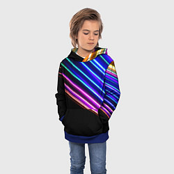 Толстовка-худи детская Неоновые полосы на черном, цвет: 3D-синий — фото 2