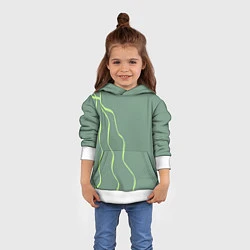 Толстовка-худи детская Абстрактные зеленые линии на фоне цвета хаки, цвет: 3D-белый — фото 2