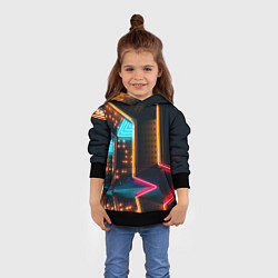 Толстовка-худи детская Неоновые огни на геометрических поверхностях, цвет: 3D-черный — фото 2