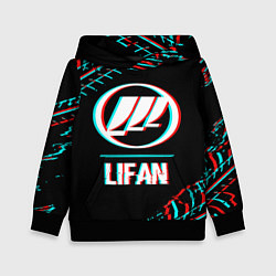 Толстовка-худи детская Значок Lifan в стиле glitch на темном фоне, цвет: 3D-черный