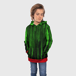 Толстовка-худи детская Двоичный код зеленый, цвет: 3D-красный — фото 2