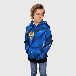 Толстовка-худи детская Герб РФ на синем объемном фоне, цвет: 3D-черный — фото 2