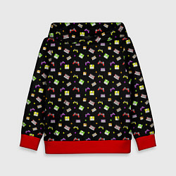 Толстовка-худи детская 90s pattern on black, цвет: 3D-красный