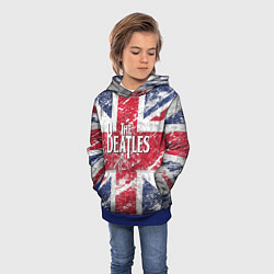 Толстовка-худи детская The Beatles - лого на фоне флага Великобритании, цвет: 3D-синий — фото 2