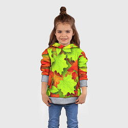 Толстовка-худи детская Зелёные осенние листья, цвет: 3D-меланж — фото 2