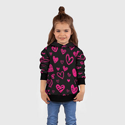 Толстовка-худи детская Розовые сердца, цвет: 3D-черный — фото 2