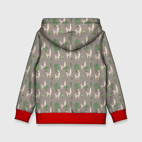 Детская толстовка Три забавных ламы среди кактусов / 3D-Красный – фото 2