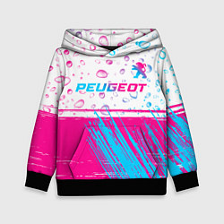 Толстовка-худи детская Peugeot neon gradient style: символ сверху, цвет: 3D-черный