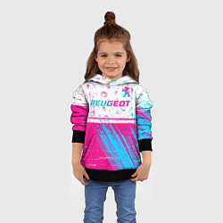 Толстовка-худи детская Peugeot neon gradient style: символ сверху, цвет: 3D-черный — фото 2