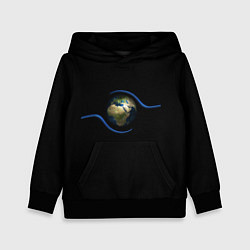 Толстовка-худи детская Планета Земля в руках человека, цвет: 3D-черный