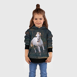 Толстовка-худи детская Скачущая белая лошадь, цвет: 3D-черный — фото 2