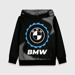Толстовка-худи детская BMW в стиле Top Gear со следами шин на фоне, цвет: 3D-черный