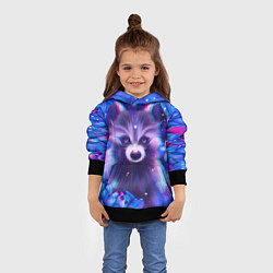 Толстовка-худи детская Волшебный енот в цветах, цвет: 3D-черный — фото 2