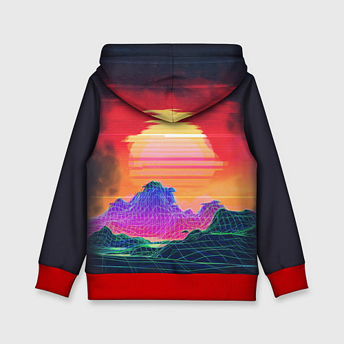 Детская толстовка Синтвейв неоновые горы на закате / 3D-Красный – фото 2